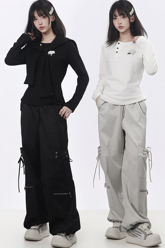 Strapped Wide-Leg Cargo Pants