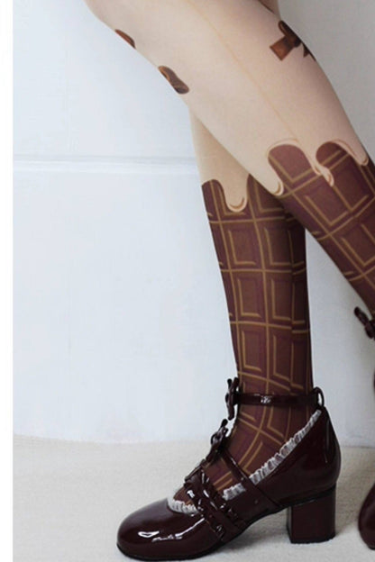 Medias lolita con lazo de chocolate dulce