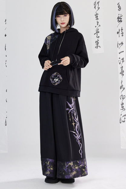 Embroidered Fleece Hoodie and Pants Set-Up