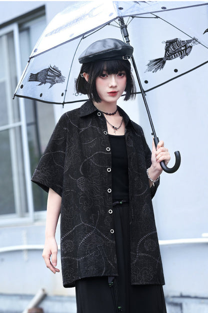 深海クラゲプリントチャイナシャツ