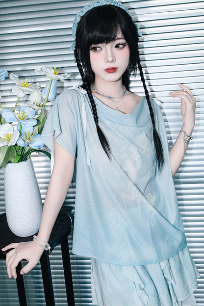 Chiffon-Set im China-Stil mit Hirsch-Print
