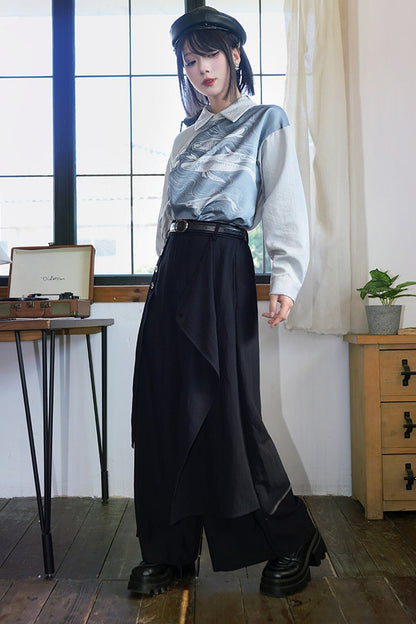 Drapey Multi-Panel Two-Way Wear Wide-Leg Pants