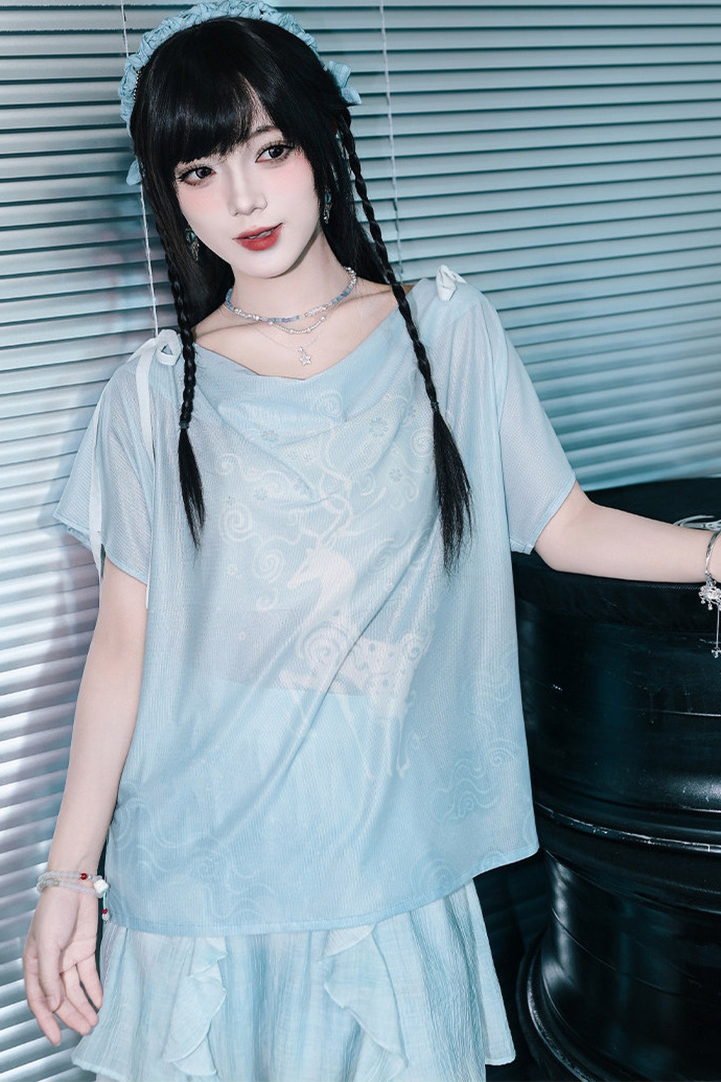 Chiffon-Set im China-Stil mit Hirsch-Print