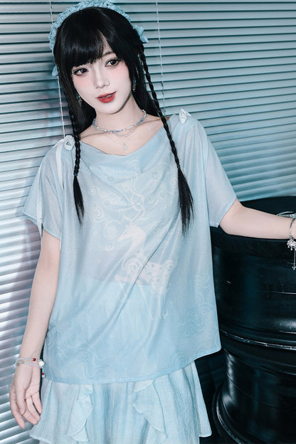 Chiffon-Set im China-Stil mit Hirsch-Print