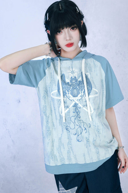 Meerengelblaues Kapuzen-T-Shirt