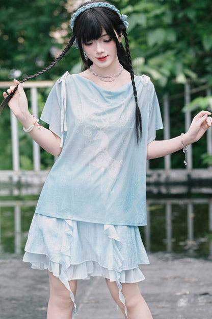 Chiffon-Set im China-Stil mit Hirsch-Print