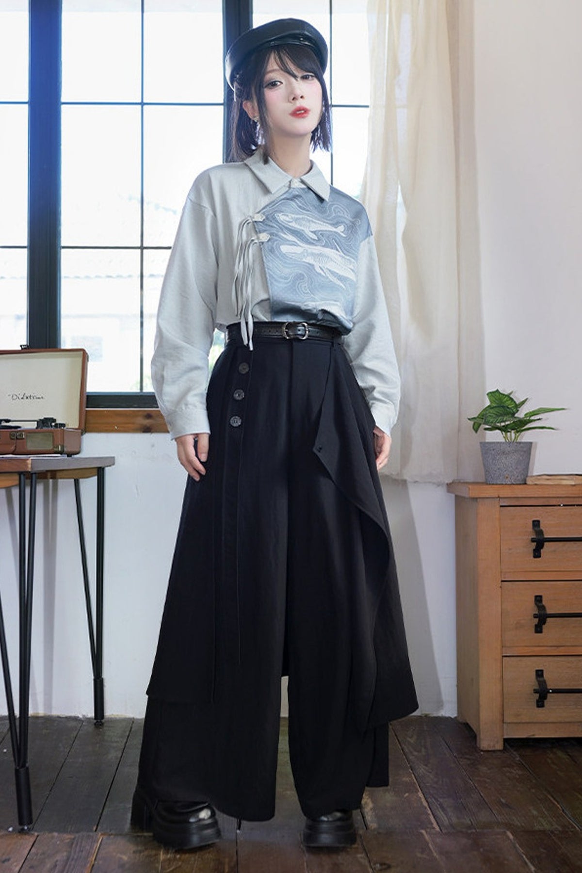 Drapey Multi-Panel Two-Way Wear Wide-Leg Pants