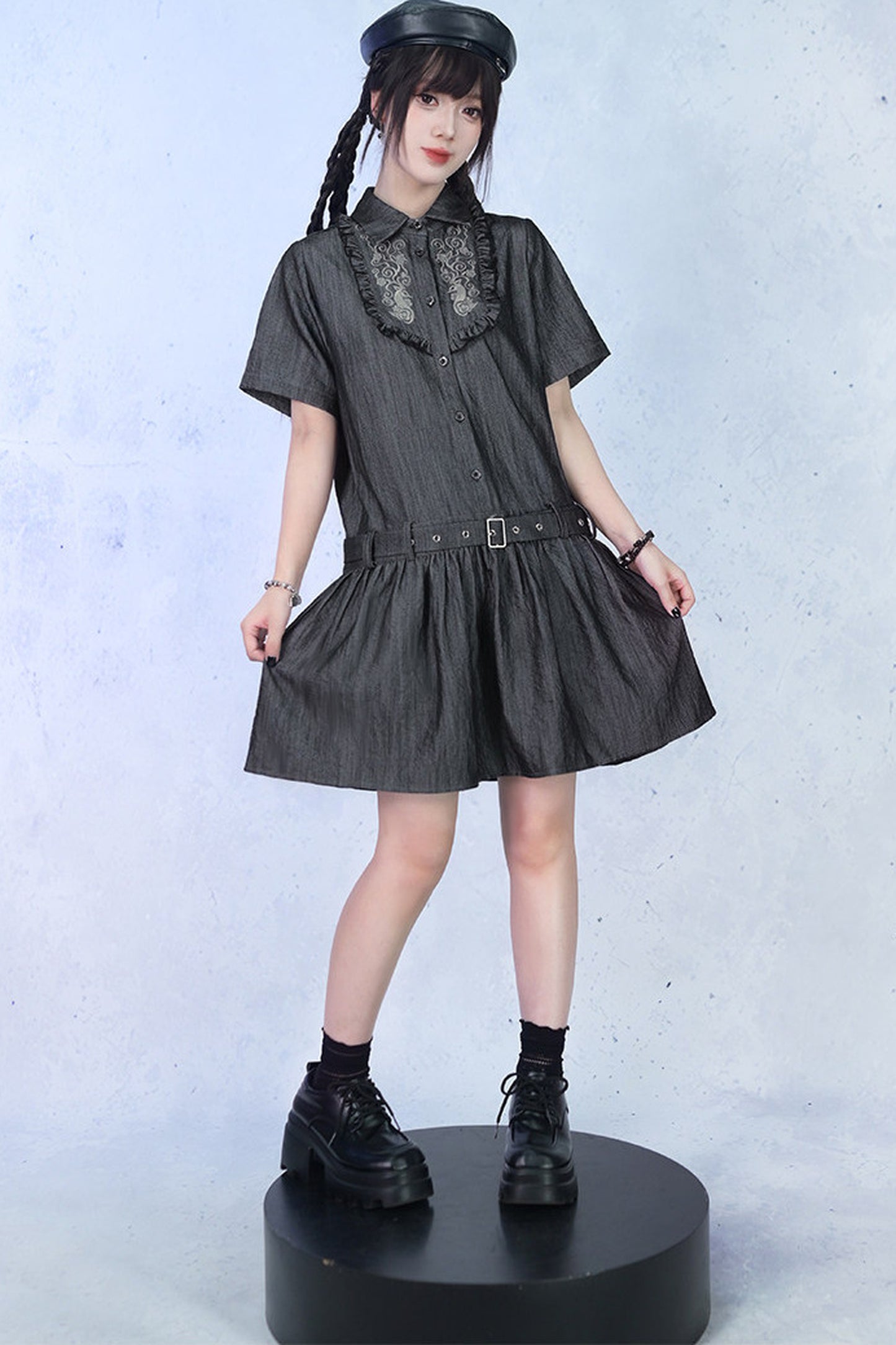 Vintage-Retro-Rüschen-Hemdkleid