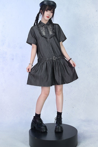 Vintage-Retro-Rüschen-Hemdkleid