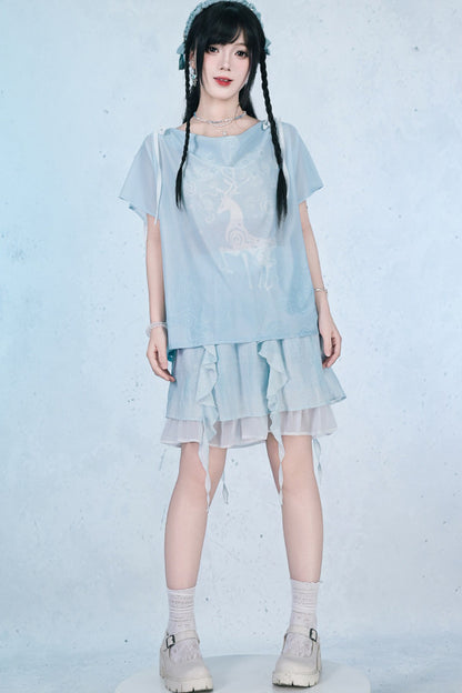 Chiffon-Set im China-Stil mit Hirsch-Print
