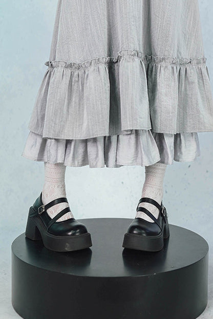 Deer Smoke Slanted Placket Shirt and Double Layer Skirt Set-Up