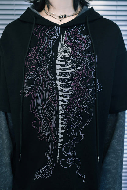 Whale Fall Hand-Painted Print Hooded T-Shirt
