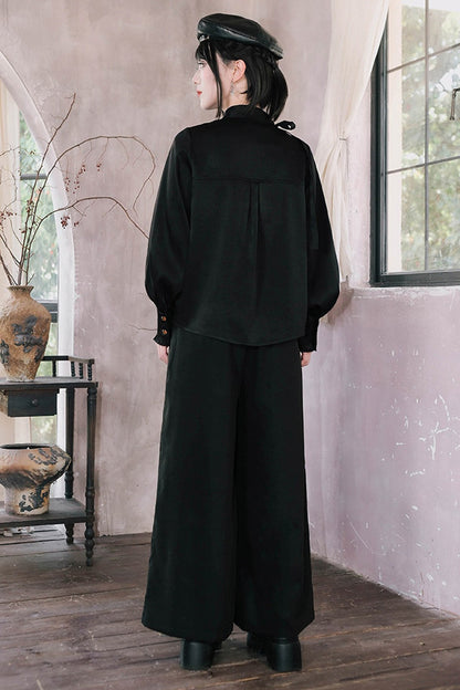 Mandala Embroidered Lace-Up Diagonal Placket Shirt