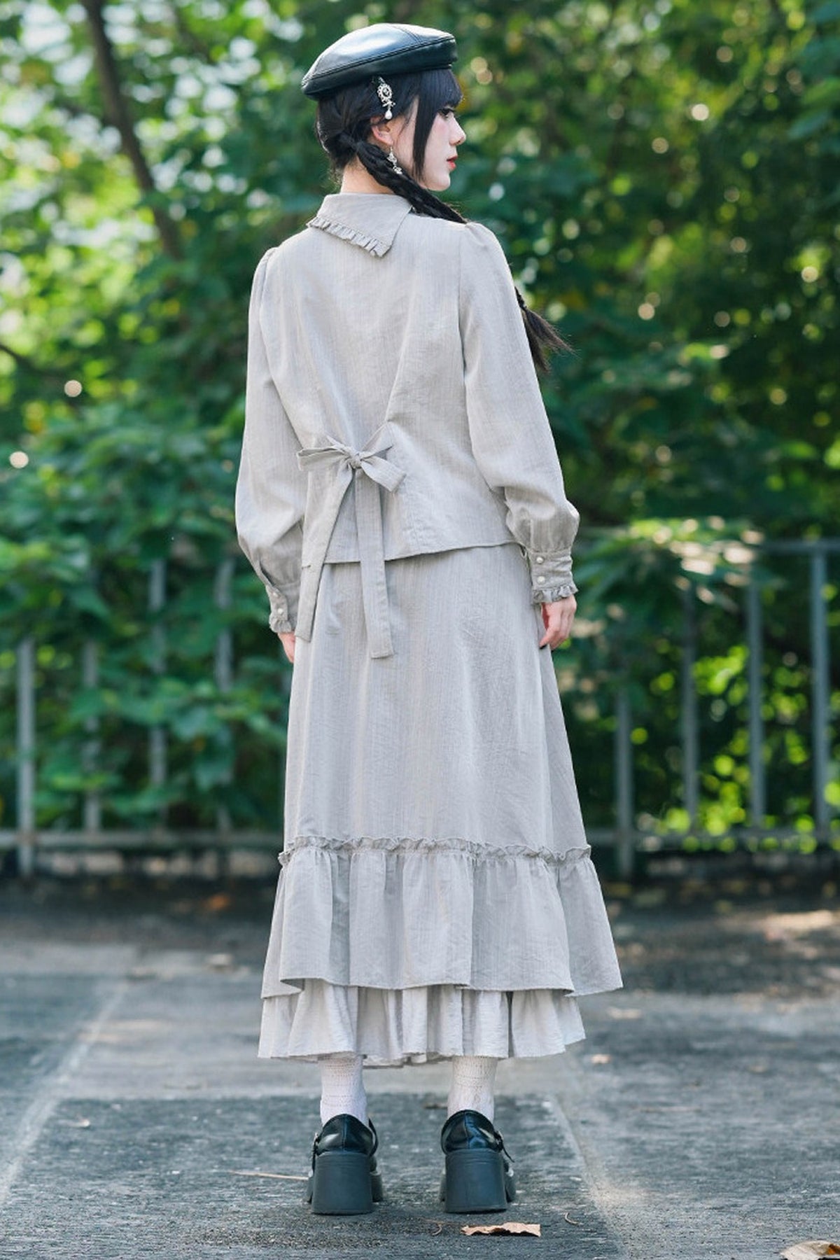 Deer Smoke Slanted Placket Shirt and Double Layer Skirt Set-Up