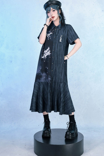 チャイナプリントマーメイドワンピース