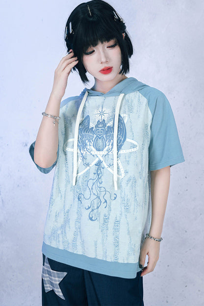 Meerengelblaues Kapuzen-T-Shirt