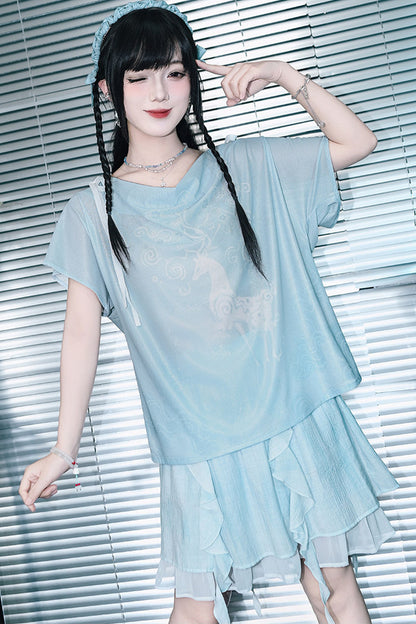 Chiffon-Set im China-Stil mit Hirsch-Print