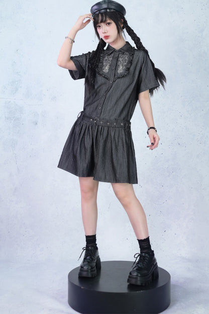 Vintage-Retro-Rüschen-Hemdkleid