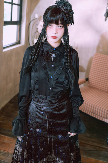 Blue Tears Patchwork Lace Lantern Sleeve Shirt