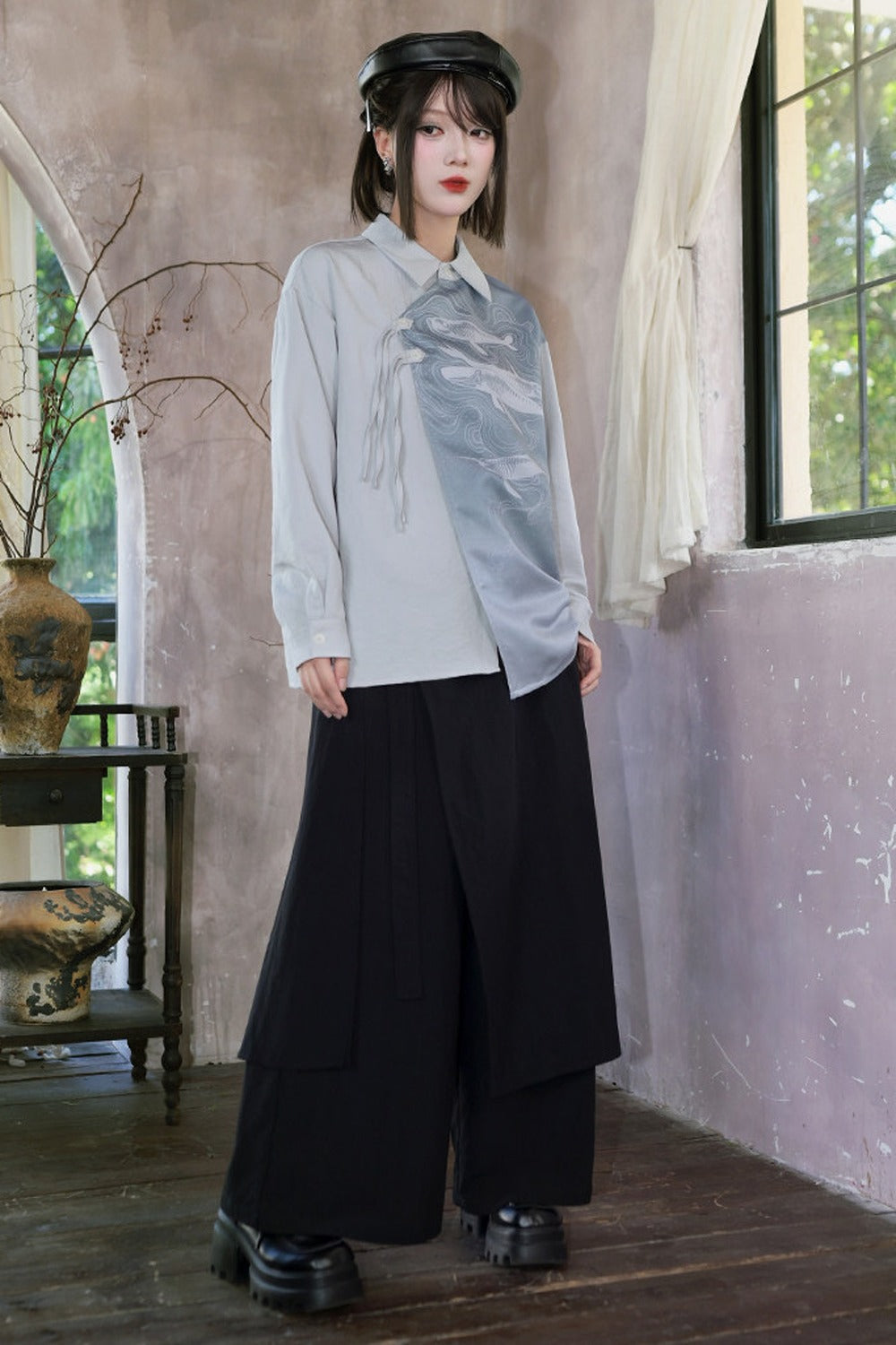 Drapey Multi-Panel Two-Way Wear Wide-Leg Pants