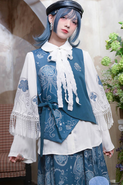 Gilet asymétrique à imprimé méduse Blue Tears