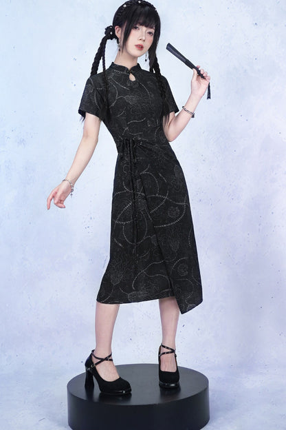 Deep Sea Print Qipao Dress