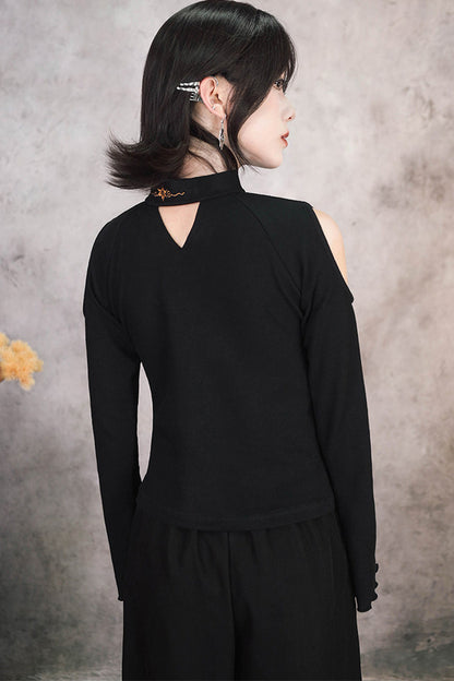 만다라 양면 착용 오프숄더 니트 톱