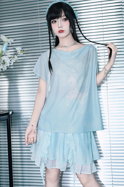 Chiffon-Set im China-Stil mit Hirsch-Print