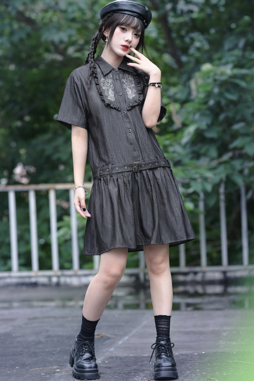 Vintage-Retro-Rüschen-Hemdkleid