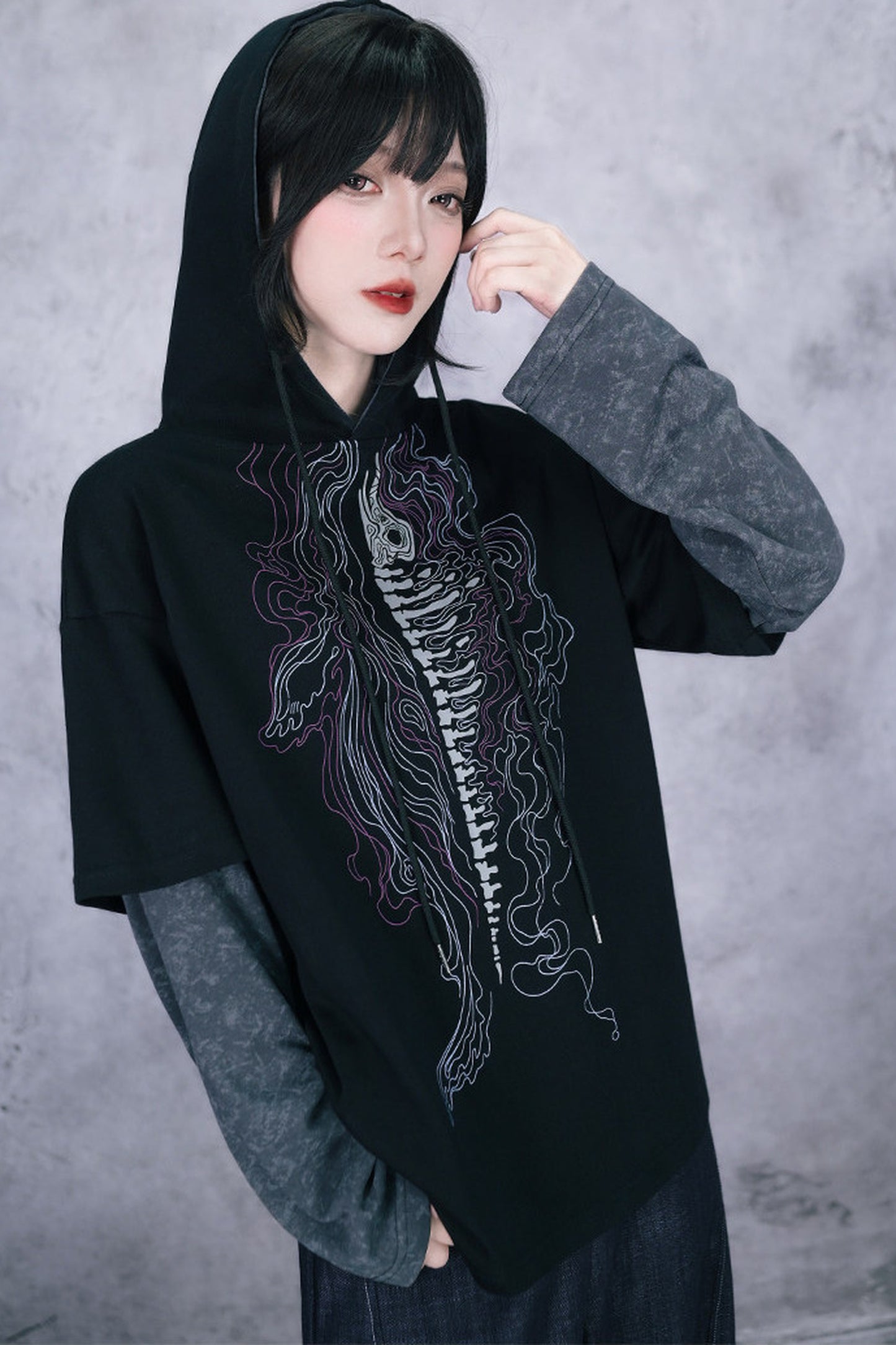 Whale Fall Hand-Painted Print Hooded T-Shirt