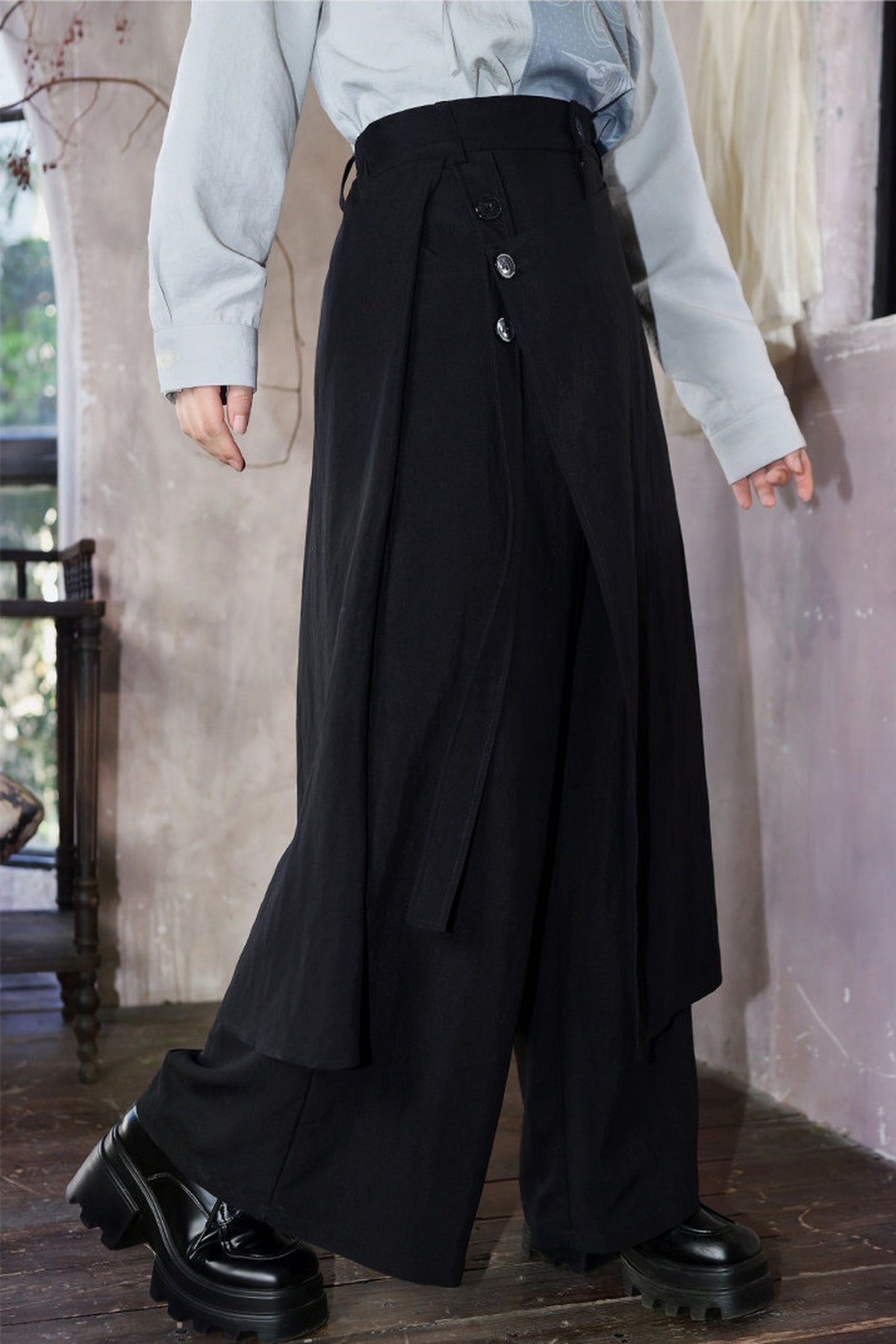 Drapey Multi-Panel Two-Way Wear Wide-Leg Pants