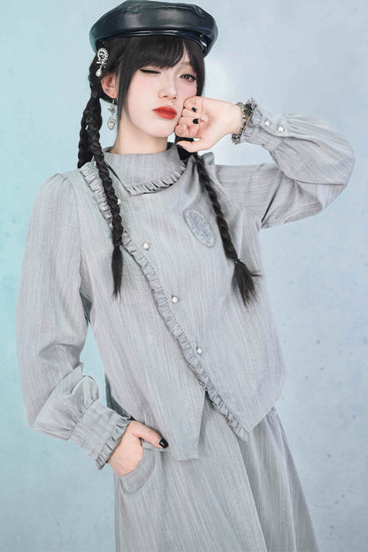 Deer Smoke Slanted Placket Shirt and Double Layer Skirt Set-Up