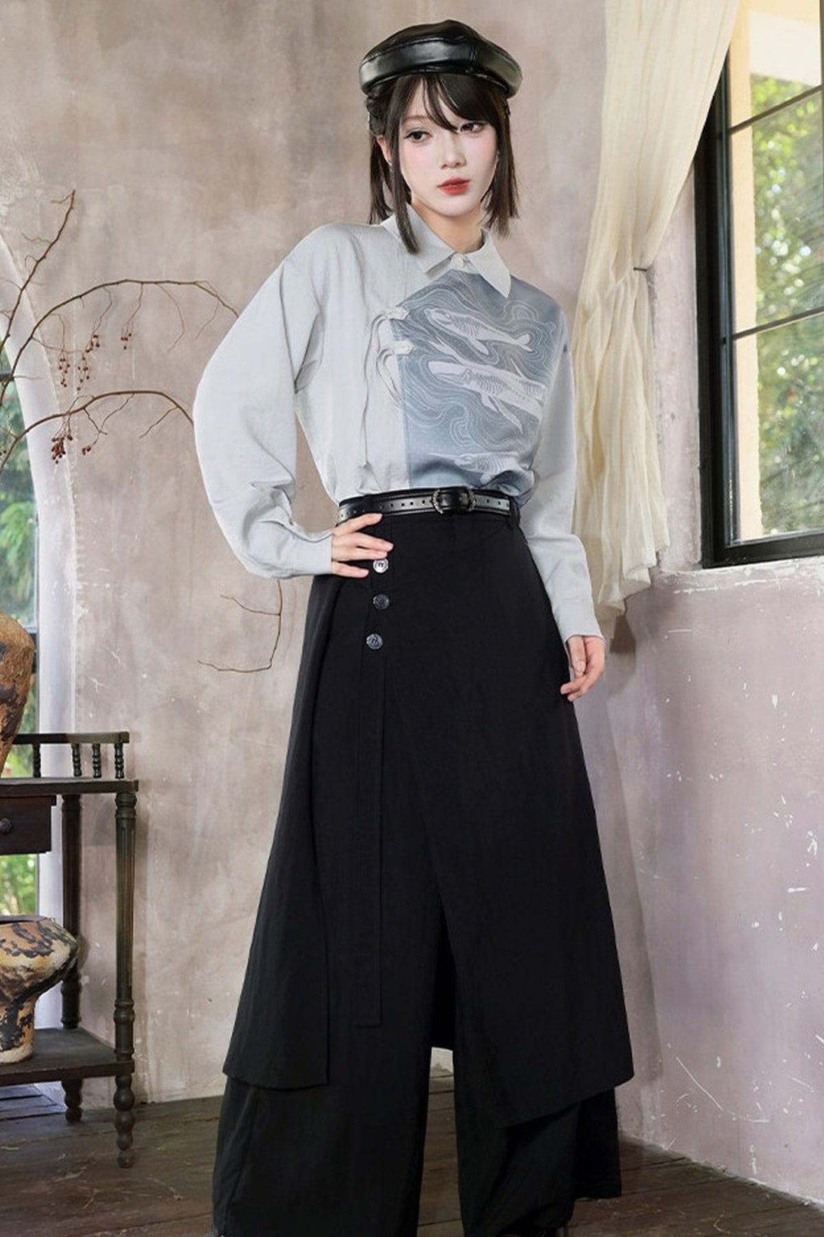 Drapey Multi-Panel Two-Way Wear Wide-Leg Pants