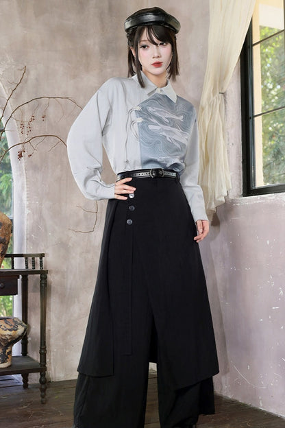 Drapey Multi-Panel Two-Way Wear Wide-Leg Pants