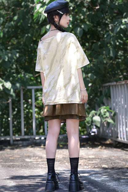 小鹿プリントオフショルTシャツ