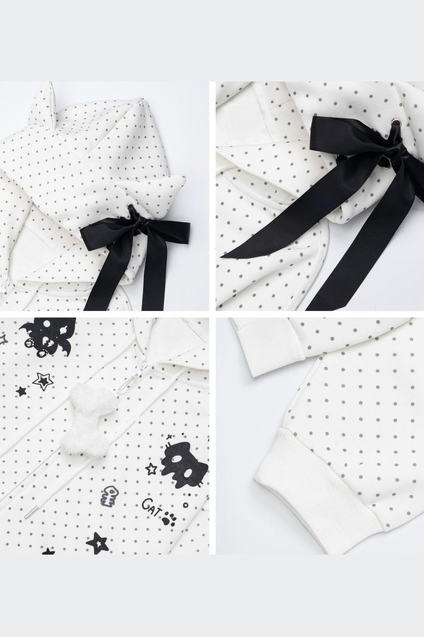 3D-Katzenohren-Kapuzenjacke mit Polka-Dots