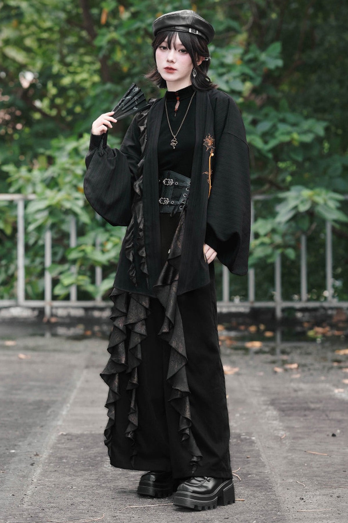 Loose Black Lace Trim Embroidery Tassel Cardigan