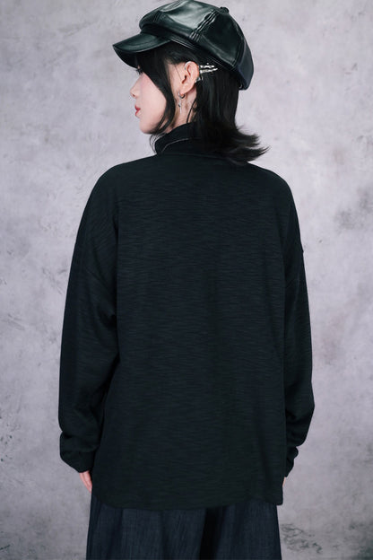 Whale Fall Oversize-Langarm-Oberteil mit hohem Kragen