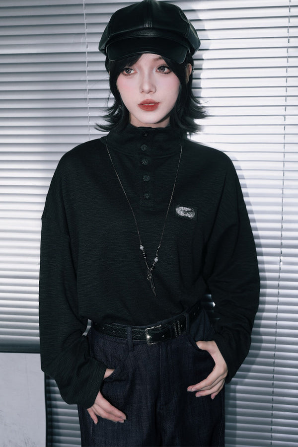 Whale Fall High-Neck Oversized Long Sleeve Top