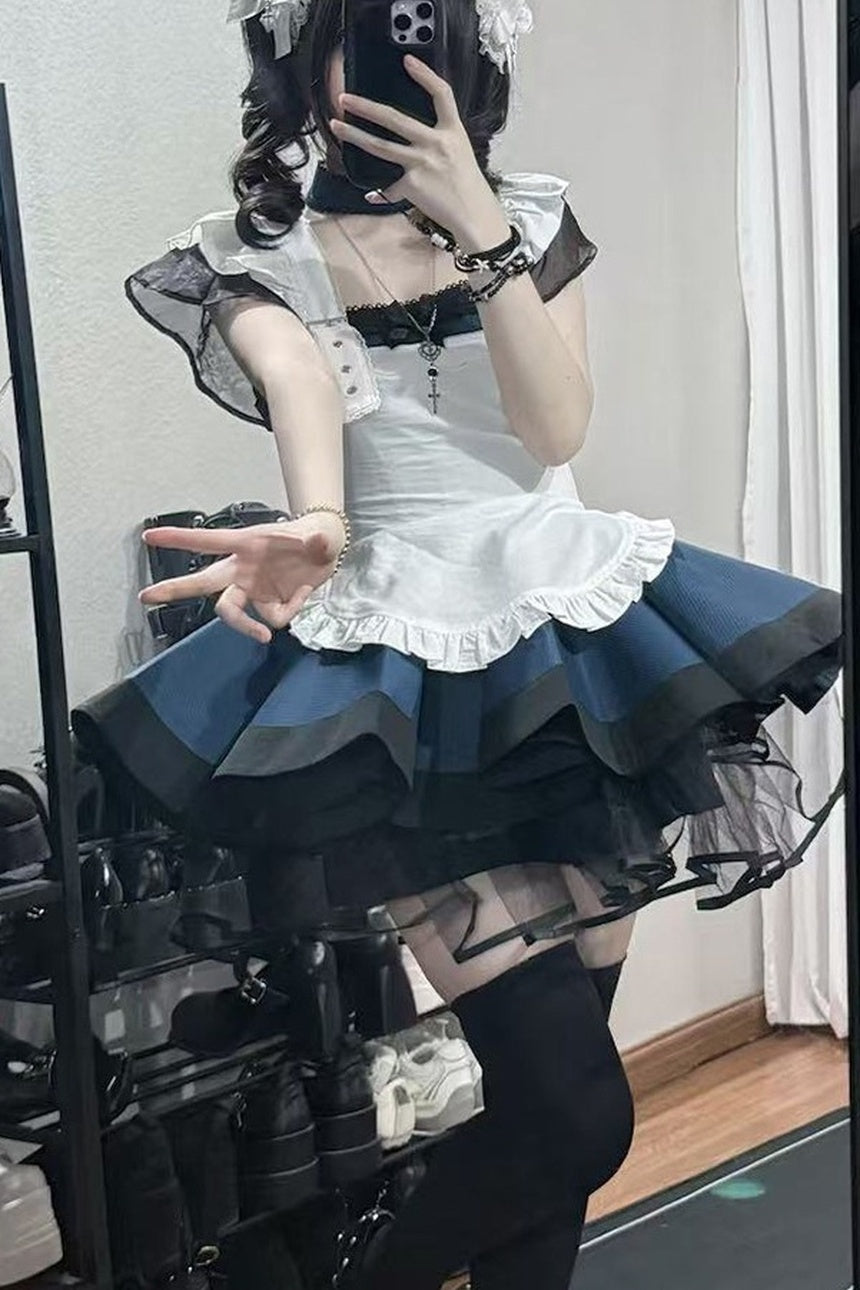 Striped Layered-Look Maid Dress