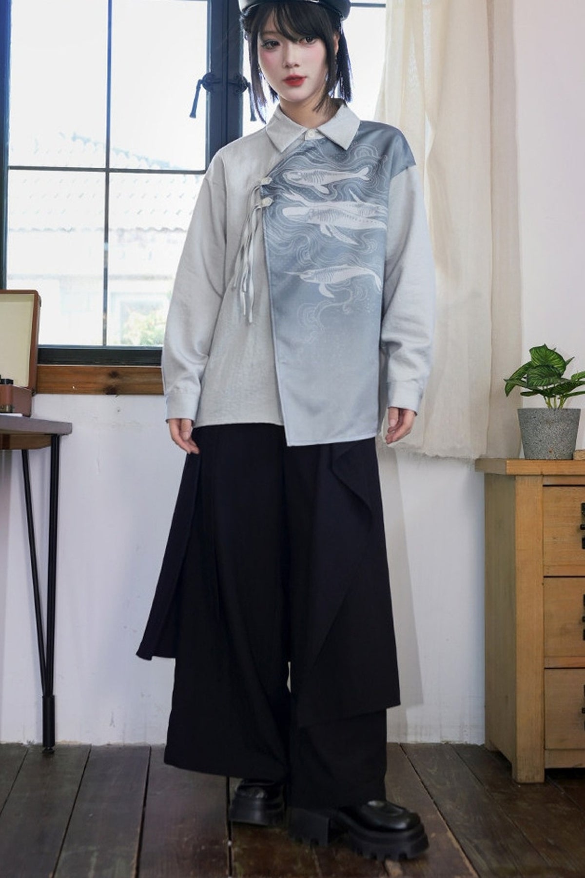 Drapey Multi-Panel Two-Way Wear Wide-Leg Pants