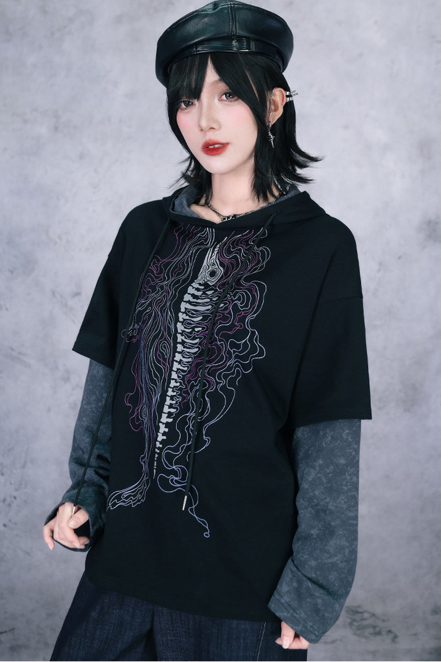 Whale Fall Hand-Painted Print Hooded T-Shirt