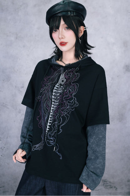 Whale Fall Hand-Painted Print Hooded T-Shirt
