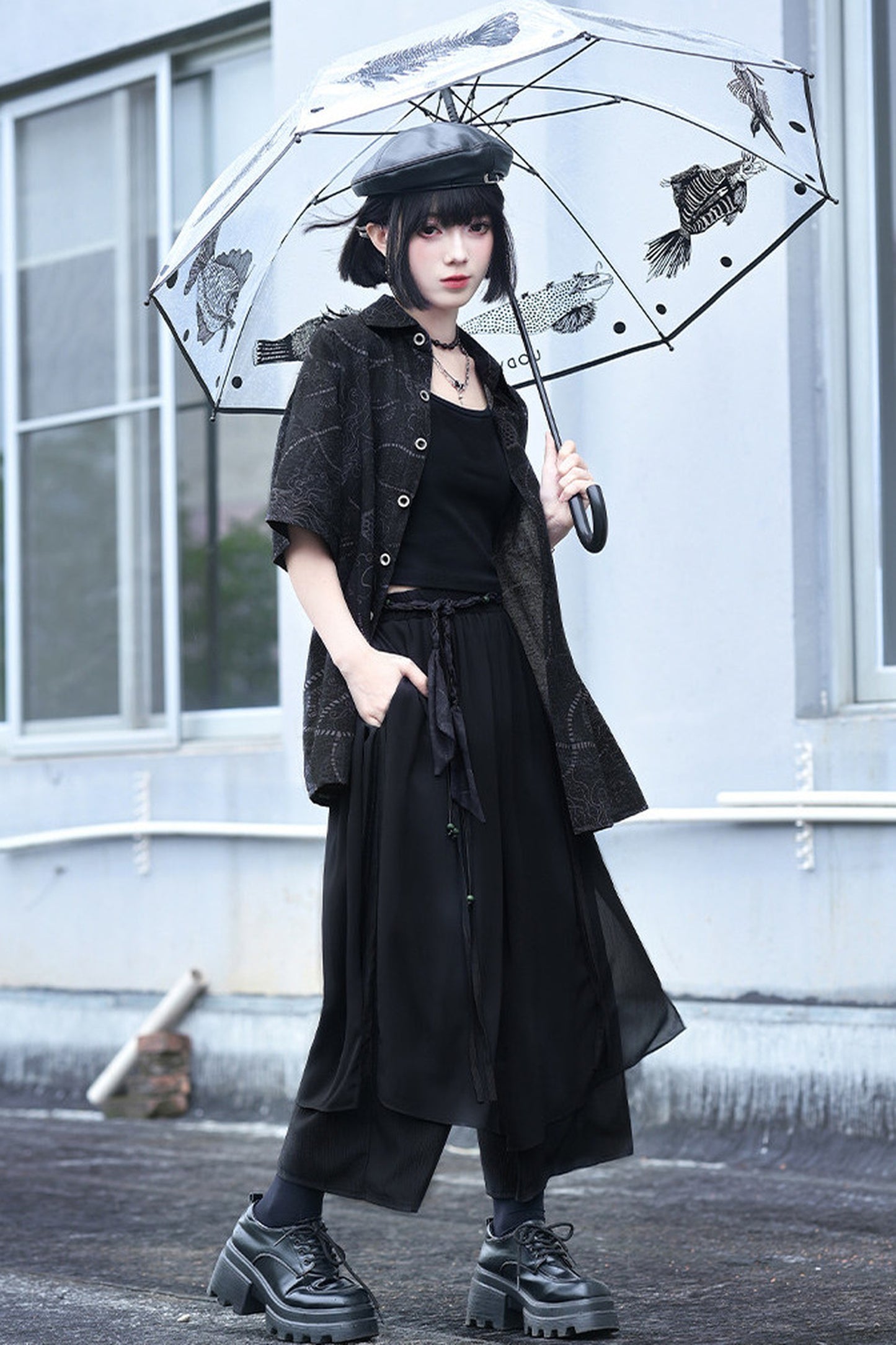 深海クラゲプリントチャイナシャツ