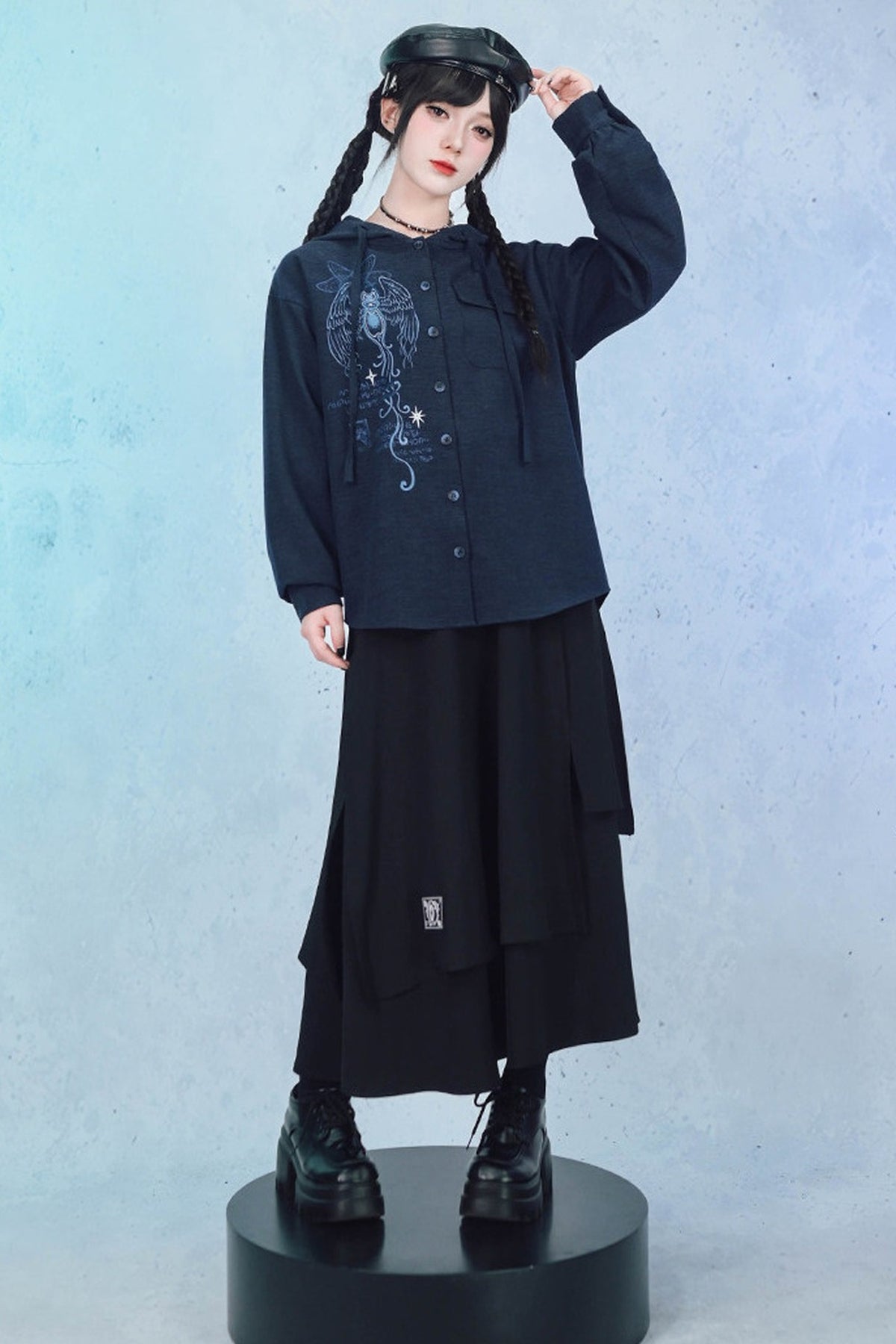 Sea Angel Hand-Drawn Print Hooded Shirt