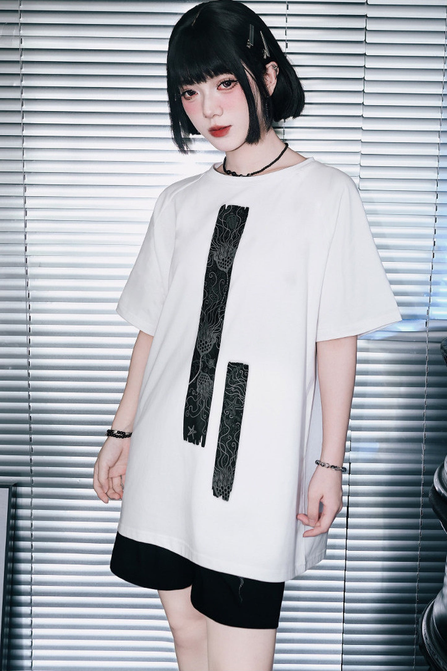 深海モチーフモノトーンオーバーTシャツ