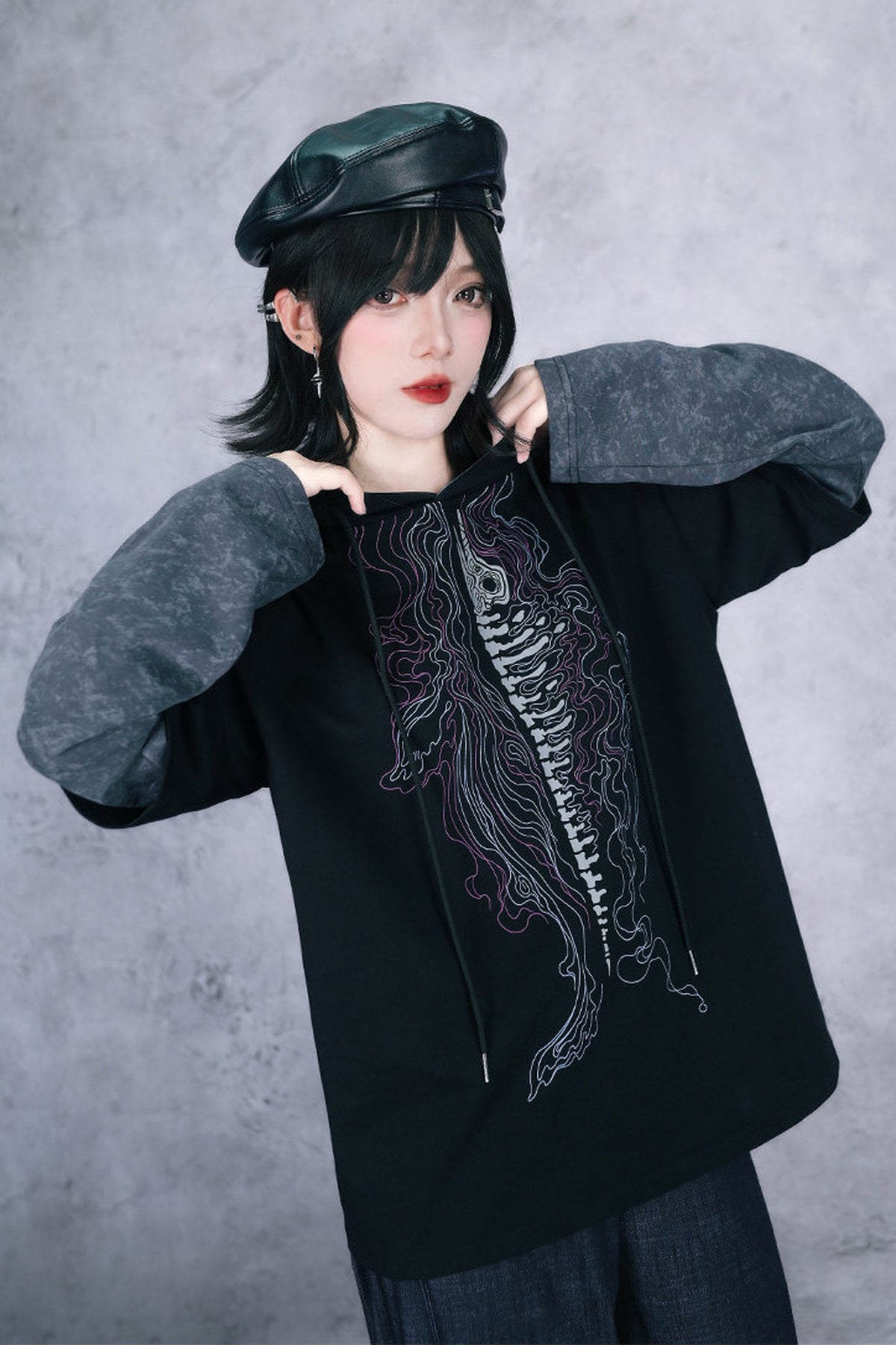 Whale Fall Hand-Painted Print Hooded T-Shirt