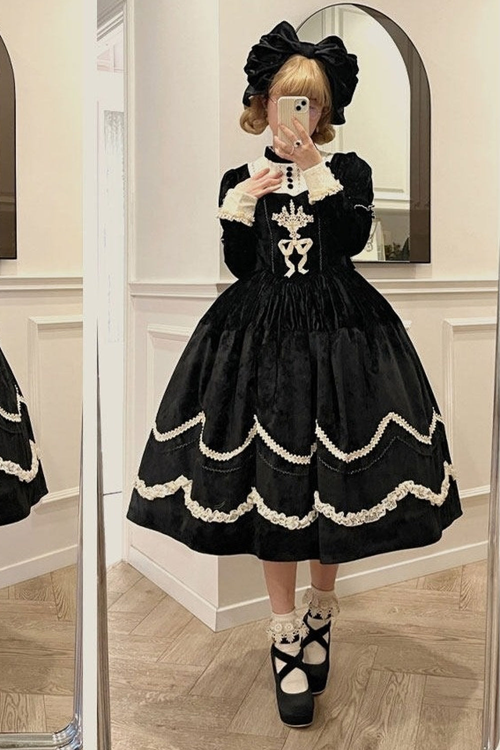 Pfingstrosen-Träumerei Samt-Lolita-Kleid