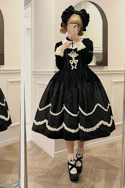 Pfingstrosen-Träumerei Samt-Lolita-Kleid