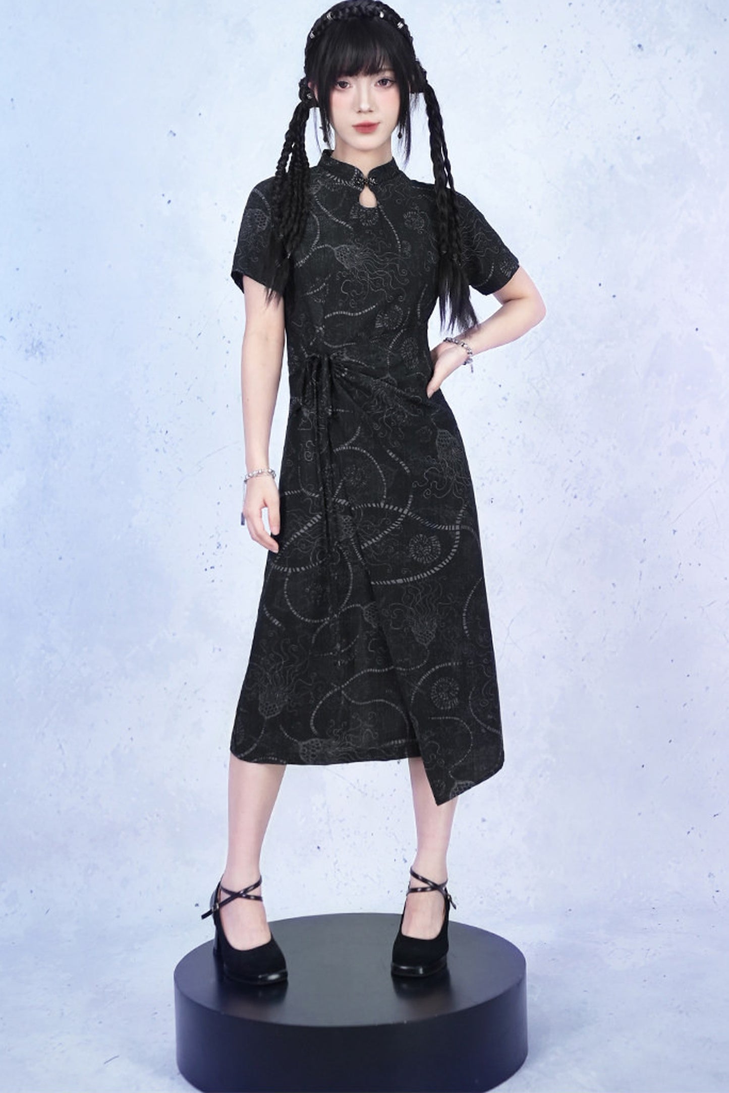Deep Sea Print Qipao Dress